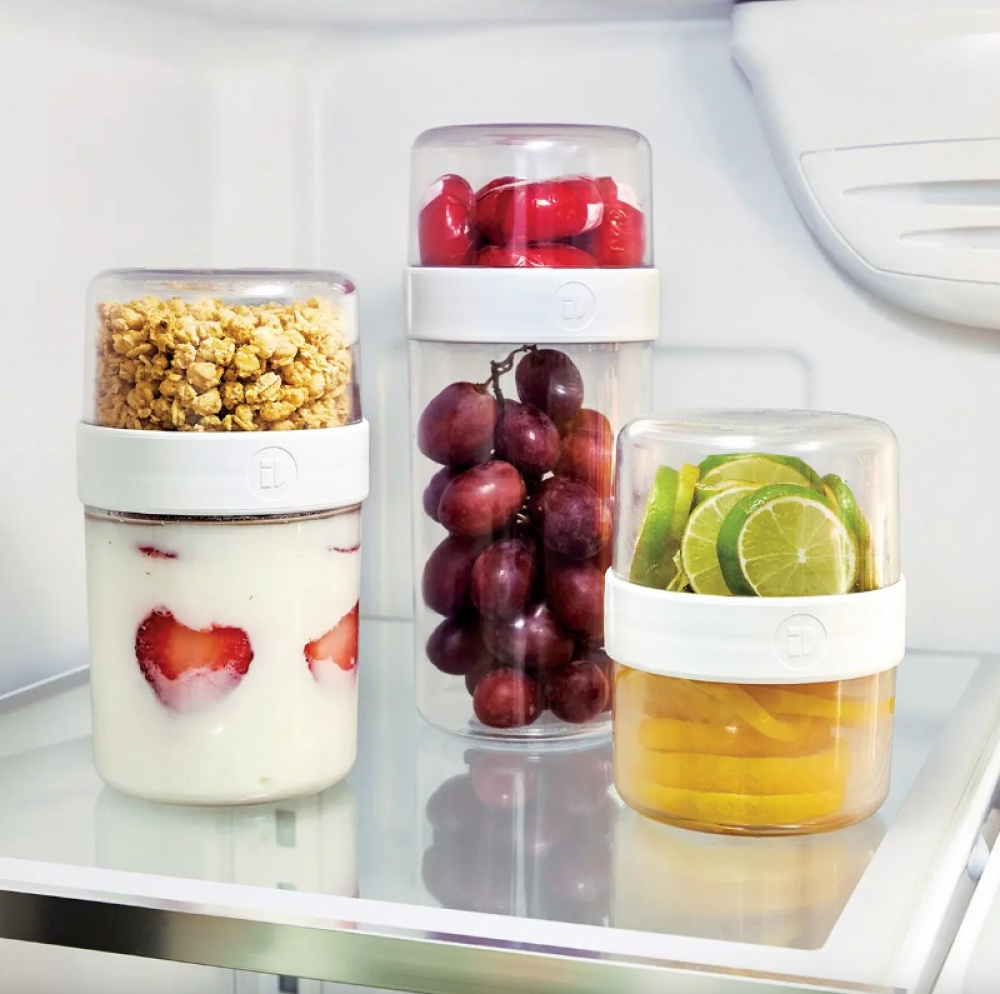 Matlåda, Tvådelad, iD FRESH STACK N\' SNACK MEDIUM, Ã˜ 9,5 x H 16 cm, Klar / Vit i gruppen Förvaring / Köksförvaring / Matlådor / SmartStore matlådor hos SmartaSaker.se (42185)