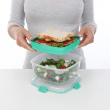 Matlåda, Tvådelad, SALAD + SANDWICH TO GO, 19 x 19 x H 10 cm, Klar / Mint Matlåda, Tvådelad, SALAD + SANDWICH TO GO, 19 x 19 x H 10 cm, Klar / Mint