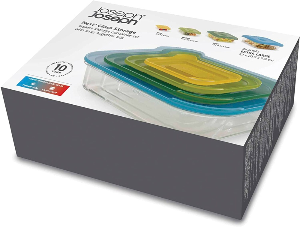 Matlådor i glas, Set med 4 st, NEST GLASS CONTAINERS, Joseph Joseph, Mix i gruppen Förvaring / Köksförvaring / Matlådor / Glas hos SmartaSaker.se (42200)