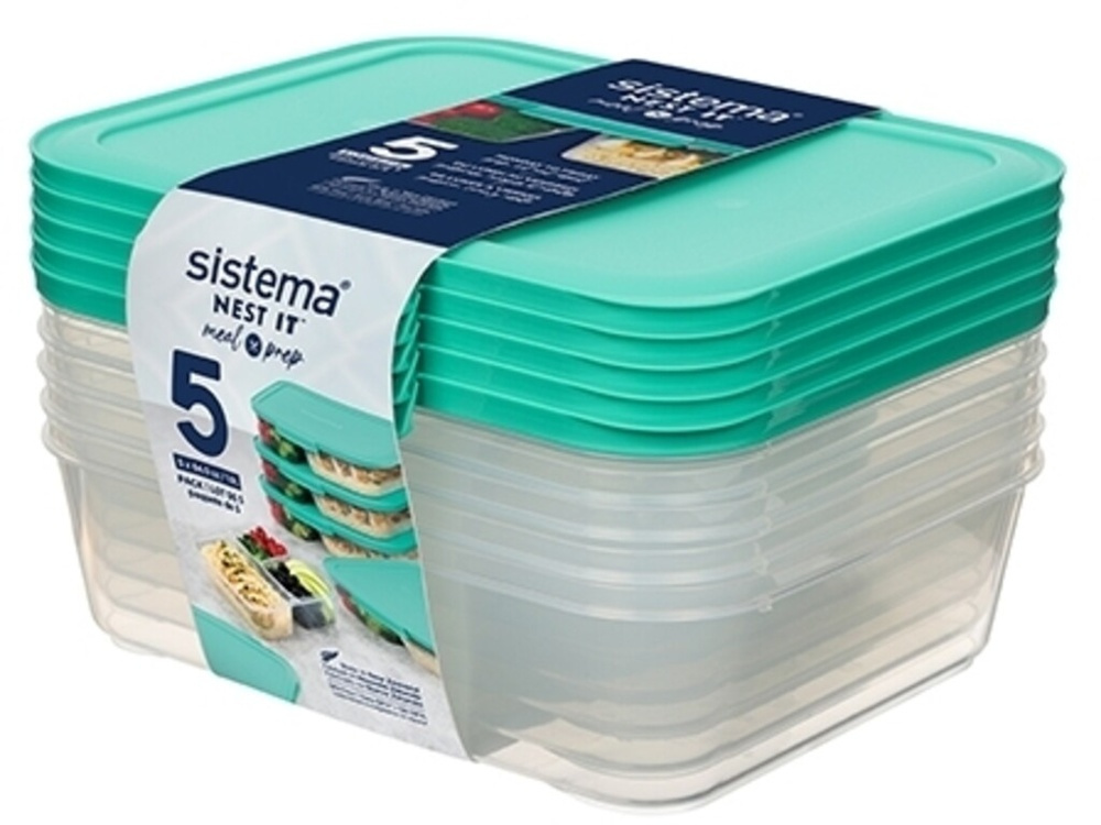 Matlådor, 5 st, Tredelade, 1,9 L, SISTEMA NEST IT LARGE, 24x 19,5 x H 6,5 cm, Klar / Mintgrön i gruppen Förvaring / Köksförvaring / Matlådor / Plast hos SmartaSaker.se (42201)