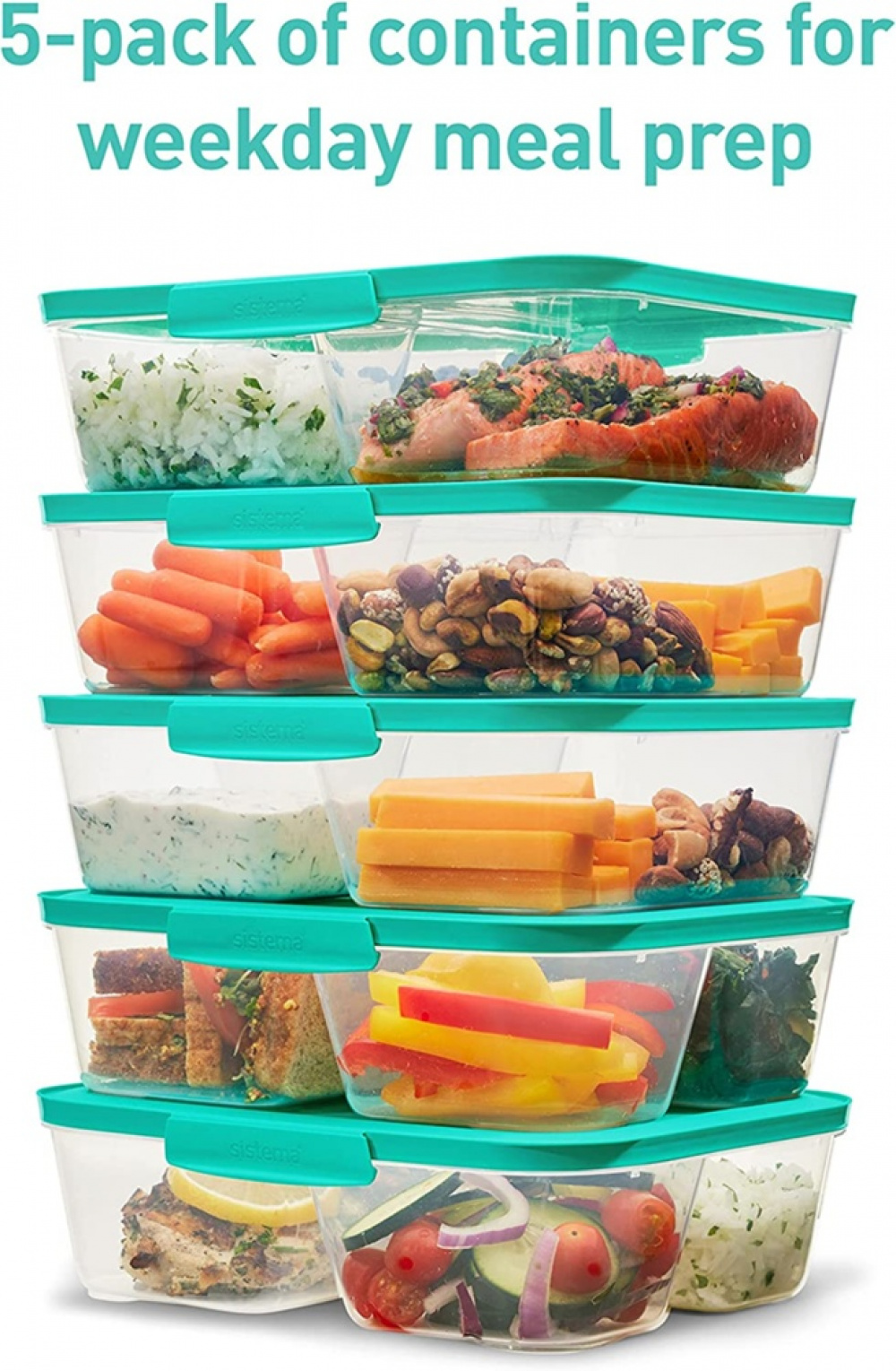 Matlådor, 5 st, Tredelade, 1,9 L, SISTEMA NEST IT LARGE, 24x 19,5 x H 6,5 cm, Klar / Mintgrön i gruppen Förvaring / Köksförvaring / Matlådor / Plast hos SmartaSaker.se (42201)