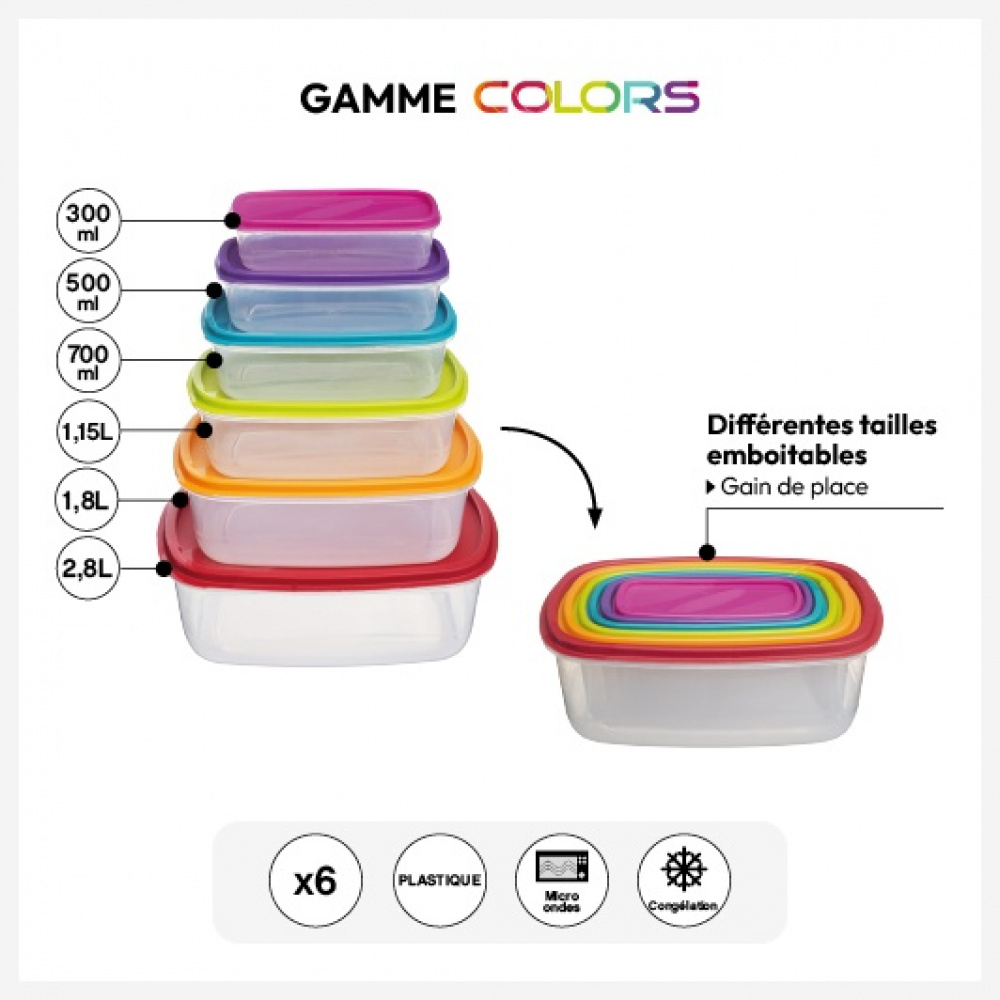 Matlådor, 6 st i olika storlekar, SMART COLORED NEST RECTANGULAR, Klar / Mix i gruppen Förvaring / Köksförvaring / Matlådor / Plast hos SmartaSaker.se (42204)