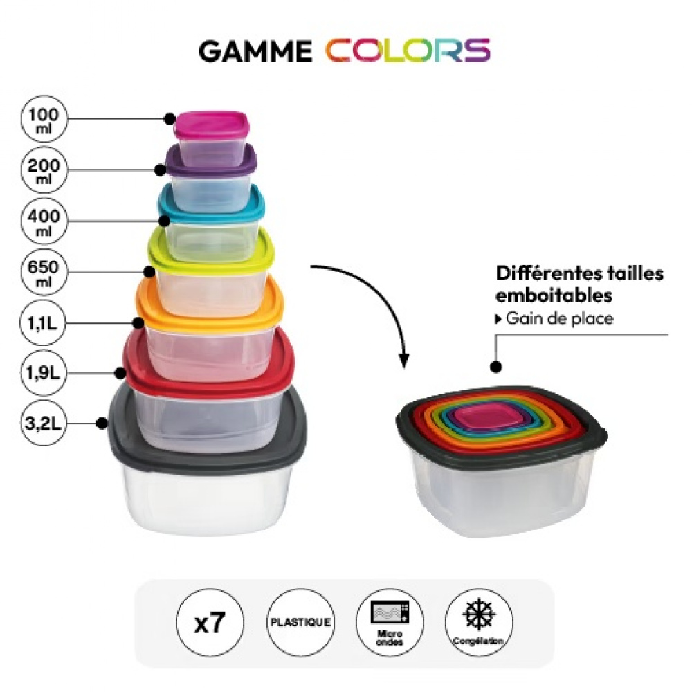 Matlådor, 7 st i olika storlekar, SMART COLORED NEST SQUARE Klar / Mix i gruppen Förvaring / Köksförvaring / Matlådor / Plast hos SmartaSaker.se (42205)