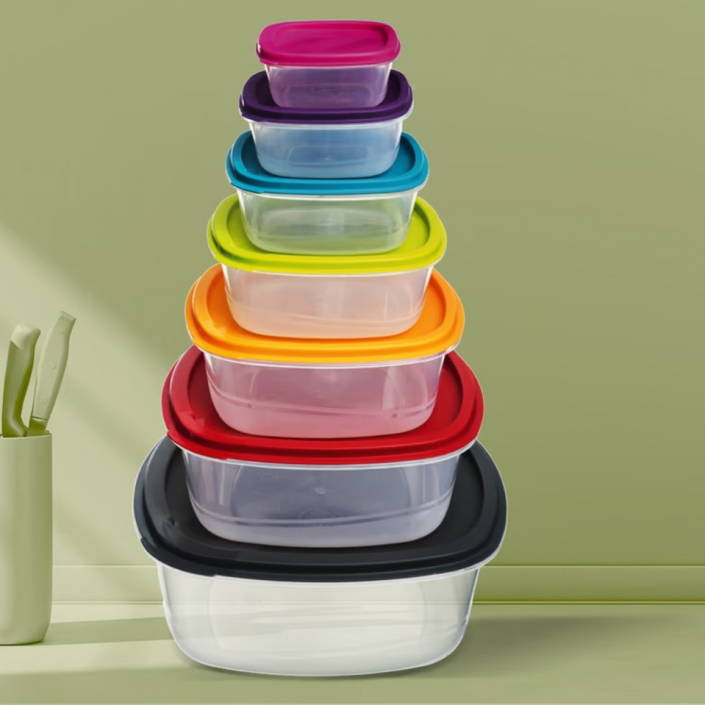Matlådor, 7 st i olika storlekar, SMART COLORED NEST SQUARE Klar / Mix i gruppen Förvaring / Köksförvaring / Matlådor / Plast hos SmartaSaker.se (42205)