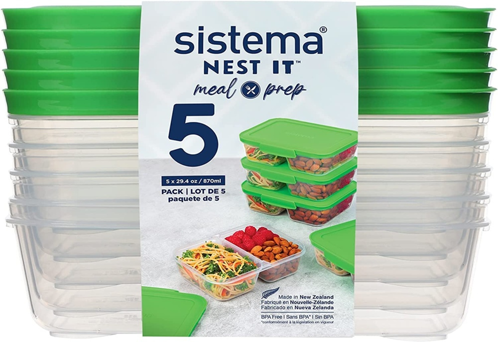 Matlådor, Tvådelade, 870 ml, 5 st, SISTEMA NEST IT, 19 x 14,5 x H 5,5 cm, Klar / Grön i gruppen Förvaring / Köksförvaring / Matlådor / SmartStore matlådor hos SmartaSaker.se (42209)