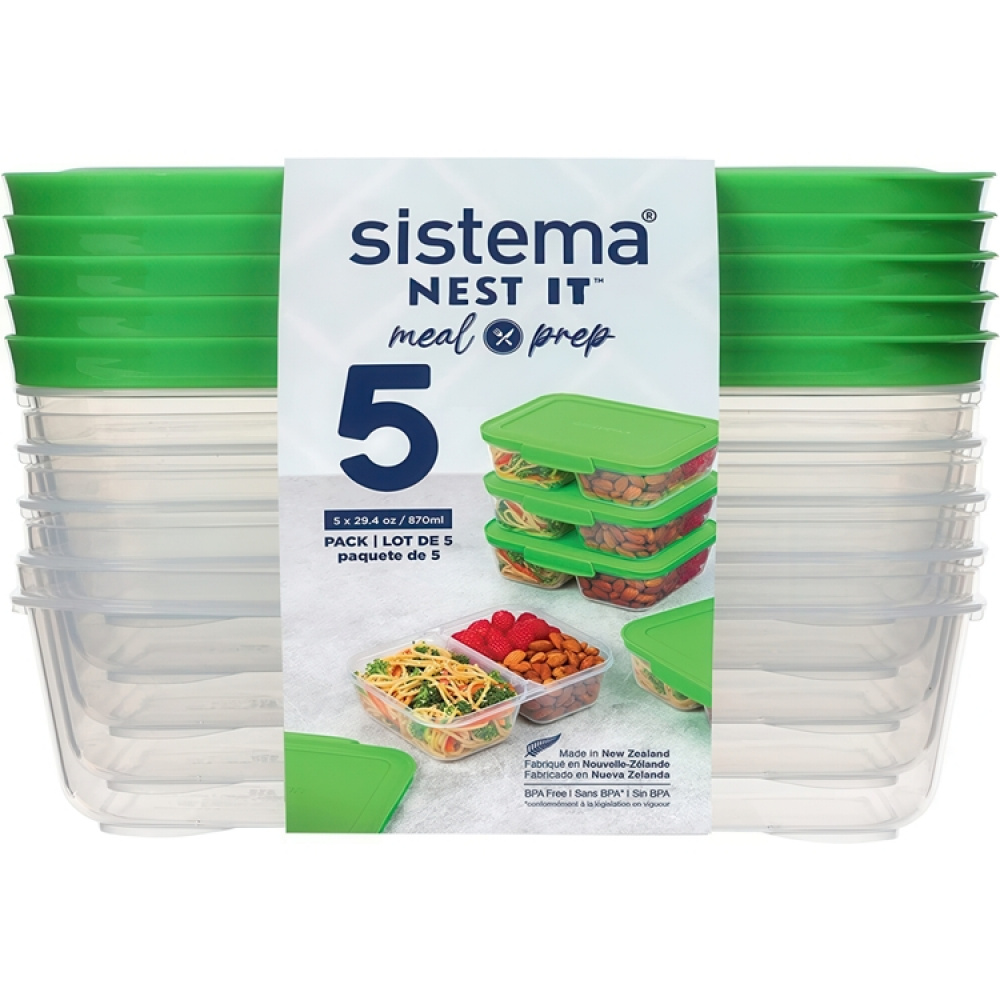 Matlådor, Tvådelade, 870 ml, 5 st, SISTEMA NEST IT, 19 x 14,5 x H 5,5 cm, Klar / Grön i gruppen Förvaring / Köksförvaring / Matlådor / SmartStore matlådor hos SmartaSaker.se (42209)