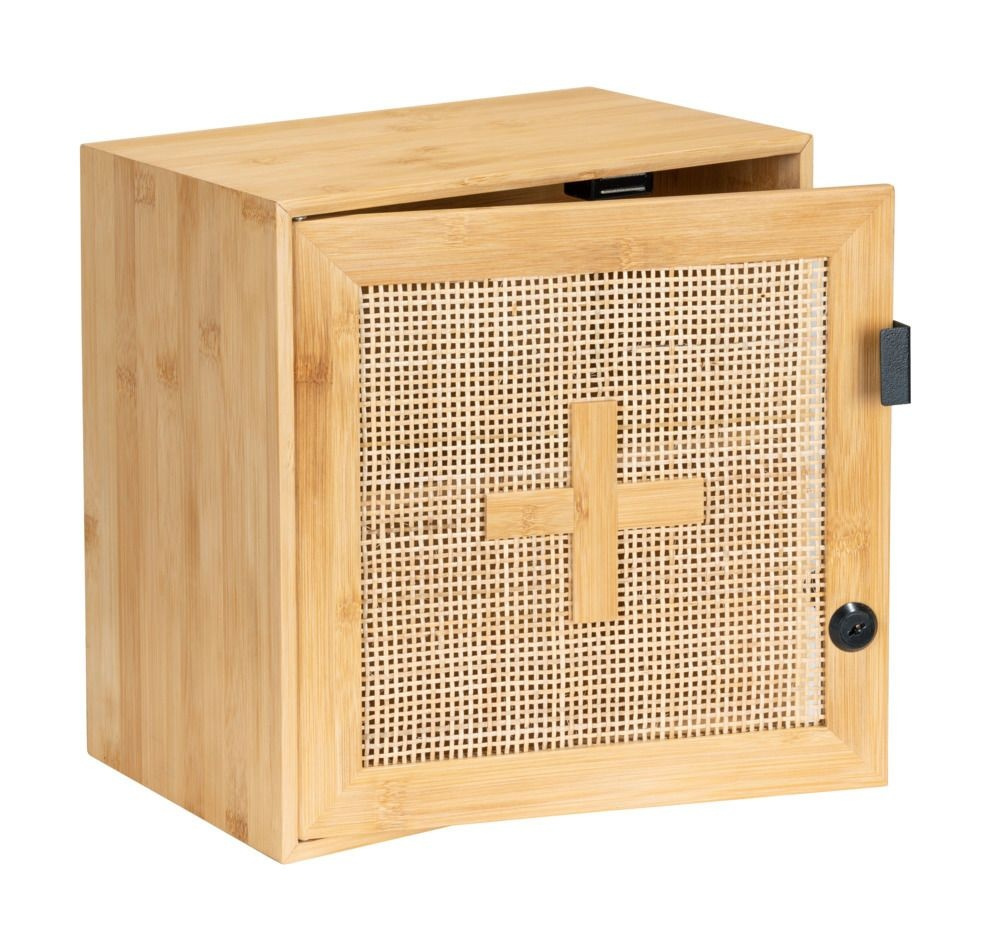 Medicinskåp i Bambu och rotting, Låsbart, ALLEGRE, 30 x 19,5 x H 30 cm, Natur i gruppen Förvaring / Badrumsförvaring hos SmartaSaker.se (42217)