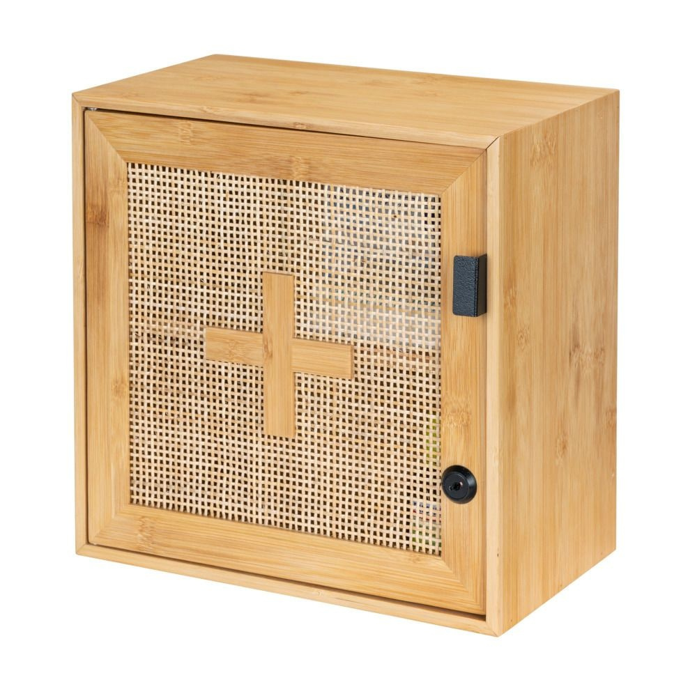 Medicinskåp i Bambu och rotting, Låsbart, ALLEGRE, 30 x 19,5 x H 30 cm, Natur i gruppen Förvaring / Badrumsförvaring hos SmartaSaker.se (42217)