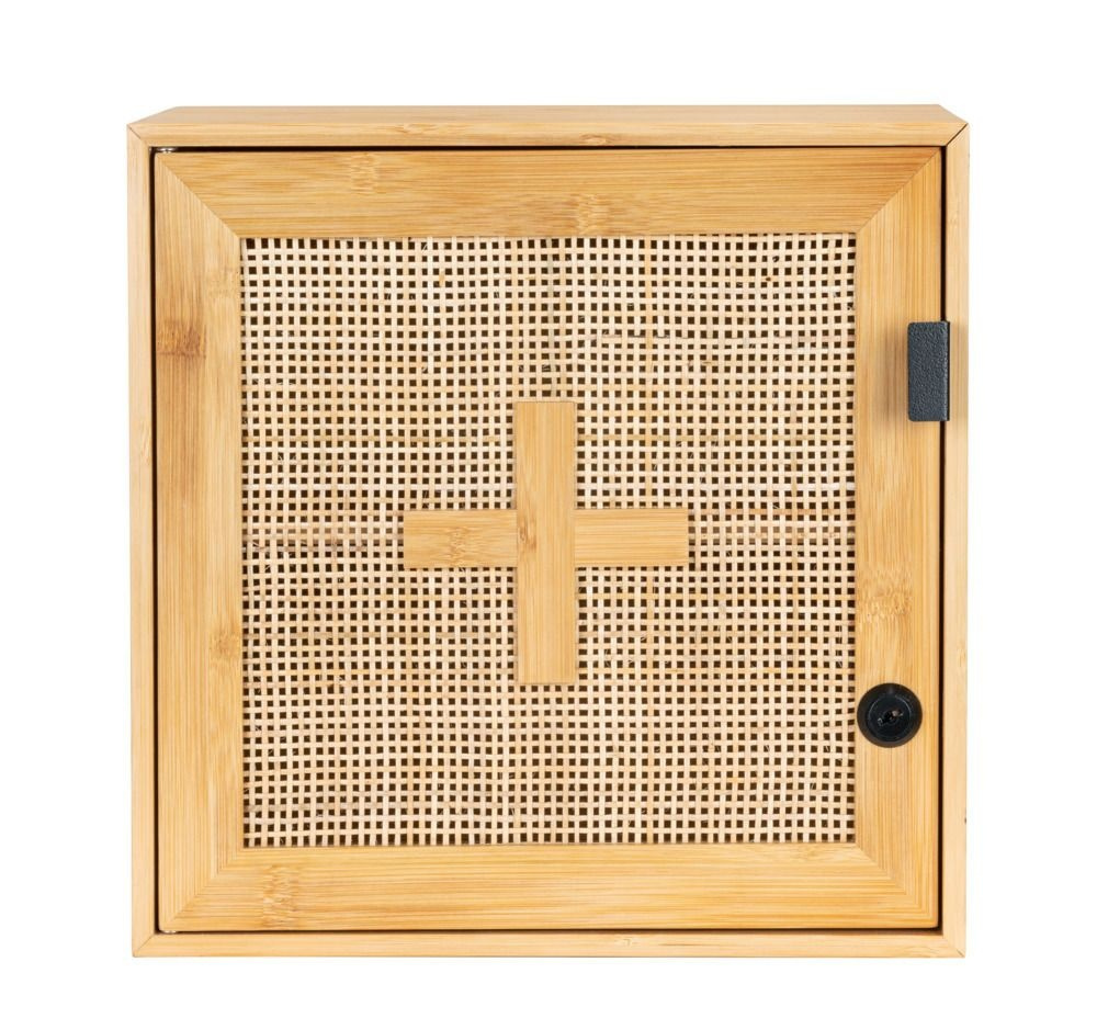 Medicinskåp i Bambu och rotting, Låsbart, ALLEGRE, 30 x 19,5 x H 30 cm, Natur i gruppen Förvaring / Badrumsförvaring hos SmartaSaker.se (42217)