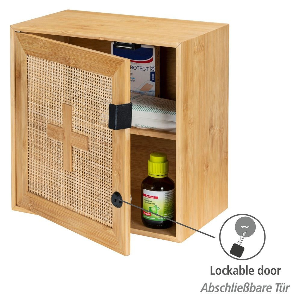 Medicinskåp i Bambu och rotting, Låsbart, ALLEGRE, 30 x 19,5 x H 30 cm, Natur i gruppen Förvaring / Badrumsförvaring hos SmartaSaker.se (42217)