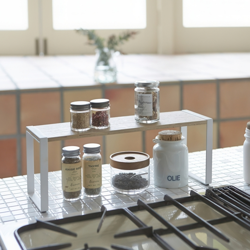 Mini hylla, TOSCA KITCHEN RACK WIDE, 40 x 12 x H 15.5 cm, Yamazaki, Vit / Trä i gruppen Förvaring / Köksförvaring / Organisera köksskåp hos SmartaSaker.se (42239)