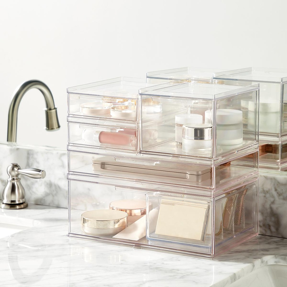 Minibyrå, Stapelbar, Hög, THE HOME EDIT SMALL ALL-PURPOSE DRAWER, 13,3 x 17,8 x H 10,8 cm, Transparent i gruppen Förvaring / Badrumsförvaring / Sminkförvaring hos SmartaSaker.se (42256)