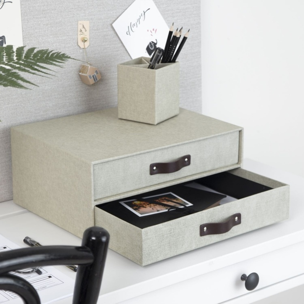 Minibyrå, 2 lådor, BIGSO BIRGER CANVAS, 33 x 25,5 x H 14,5 cm, Beige i gruppen Förvaring / Förvaringslådor / BigSo förvaringslådor hos SmartaSaker.se (42259)