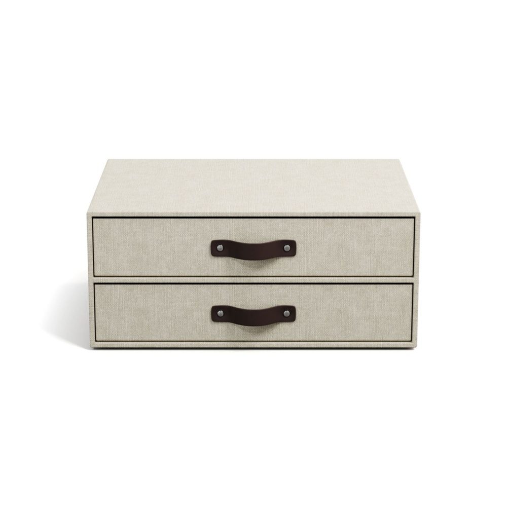 Minibyrå, 2 lådor, BIGSO BIRGER CANVAS, 33 x 25,5 x H 14,5 cm, Beige i gruppen Förvaring / Förvaringslådor / BigSo förvaringslådor hos SmartaSaker.se (42259)