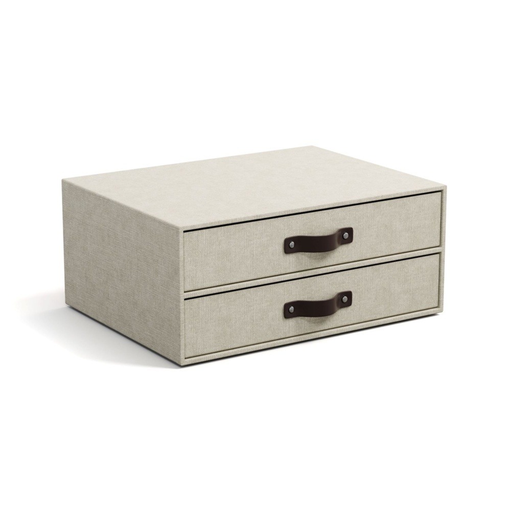 Minibyrå, 2 lådor, BIGSO BIRGER CANVAS, 33 x 25,5 x H 14,5 cm, Beige i gruppen Förvaring / Förvaringslådor / BigSo förvaringslådor hos SmartaSaker.se (42259)