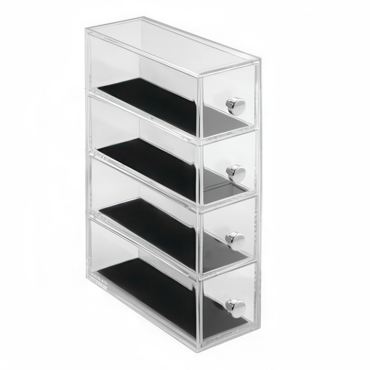 Minibyrå, 4 lådor, ID CLARITY FLIP JEWELRY DRAWER, 7 x 16,5 x H 25 cm, Klar / Svart i gruppen Förvaring / Badrumsförvaring / Sminkförvaring hos SmartaSaker.se (42264)