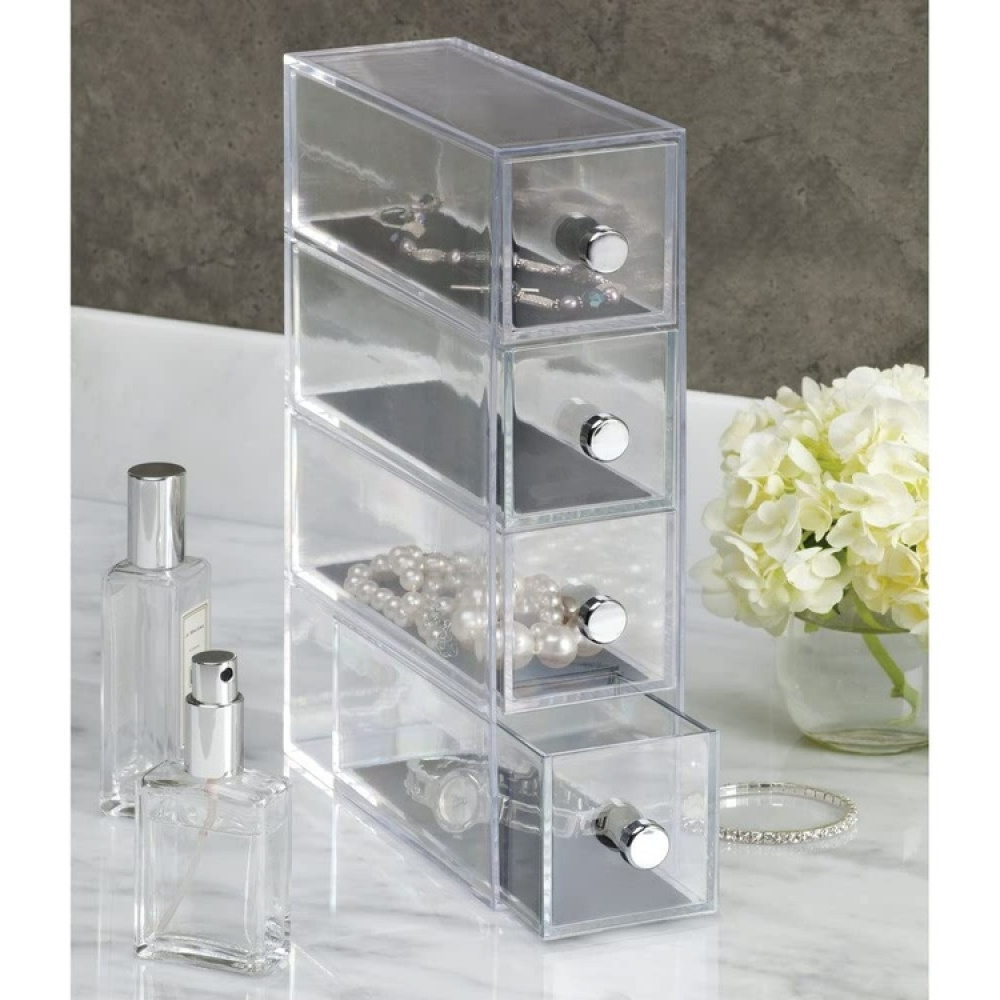 Minibyrå, 4 lådor, ID CLARITY FLIP JEWELRY DRAWER, 7 x 16,5 x H 25 cm, Klar / Svart i gruppen Förvaring / Badrumsförvaring / Sminkförvaring hos SmartaSaker.se (42264)