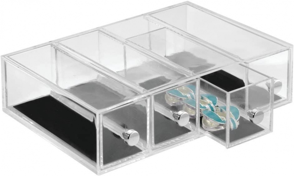 Minibyrå, 4 lådor, ID CLARITY FLIP JEWELRY DRAWER, 7 x 16,5 x H 25 cm, Klar / Svart i gruppen Förvaring / Badrumsförvaring / Sminkförvaring hos SmartaSaker.se (42264)