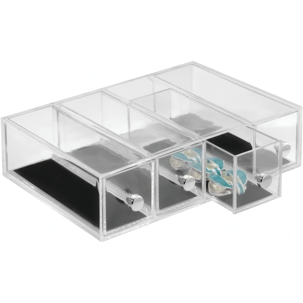 Minibyrå, 4 lådor, ID CLARITY FLIP JEWELRY DRAWER, 7 x 16,5 x H 25 cm, Klar / Svart i gruppen Förvaring / Badrumsförvaring / Sminkförvaring hos SmartaSaker.se (42264)