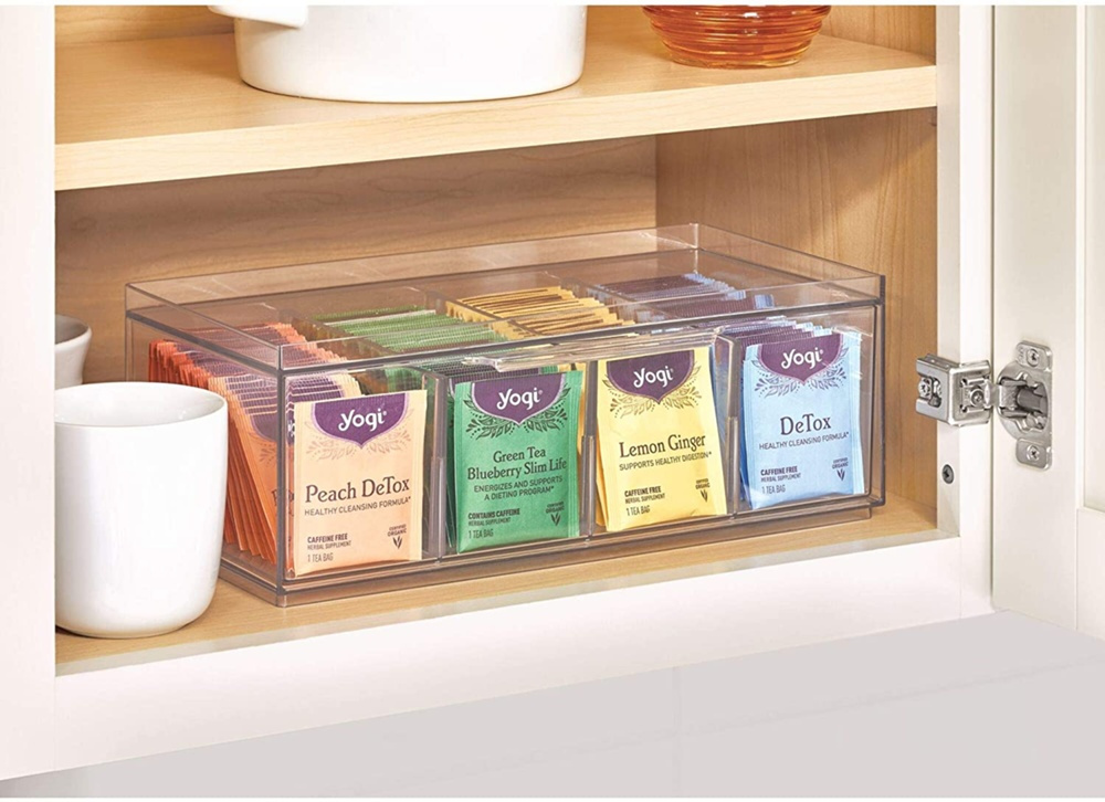 Minibyrå, Stapelbar, 4 fack, CRISP TEA ORGANIZER, 32 x 16 x H11,5cm, Transparent i gruppen Förvaring / Köksförvaring / Förvaringslådor och burkar hos SmartaSaker.se (42269)