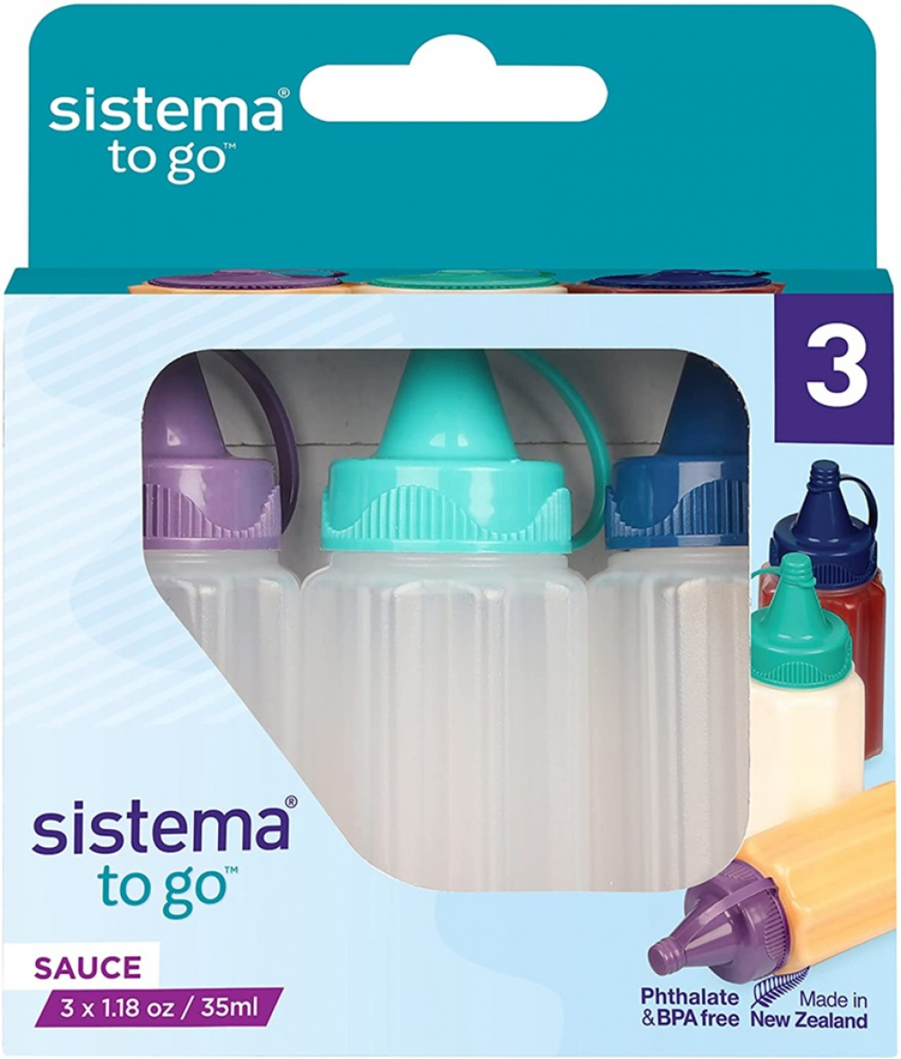 Miniflaskor för sås, 35 ml, 3 st, SAUCE TO GO, Ø 3,4 x H8 cm, Lila / Turkos / Blå i gruppen Förvaring / Köksförvaring / Matlådor hos SmartaSaker.se (42270)