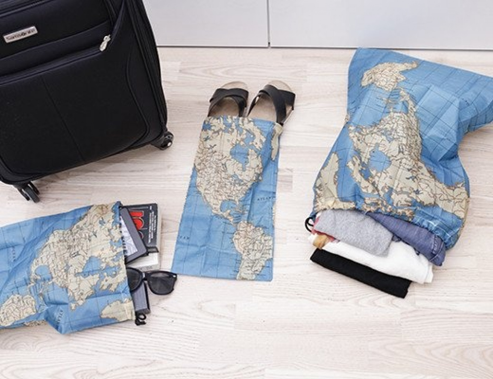 Packpåsar för Resan, 4-pack, AROUND THE WORLD BAGS, Blå / Beige i gruppen Förvaring / Förvaring på resa / Packpåsar och packkuber hos SmartaSaker.se (42325)