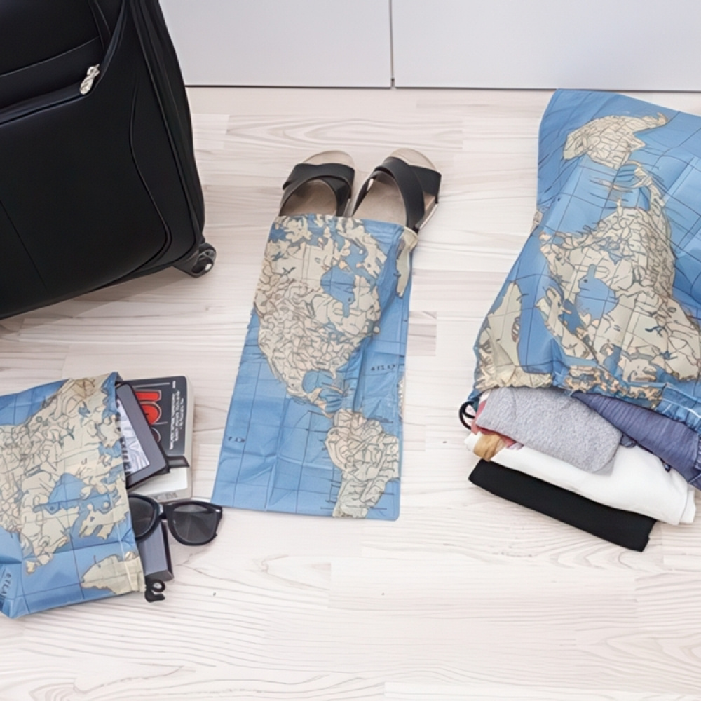 Packpåsar för Resan, 4-pack, AROUND THE WORLD BAGS, Blå / Beige i gruppen Förvaring / Förvaring på resa / Packpåsar och packkuber hos SmartaSaker.se (42325)