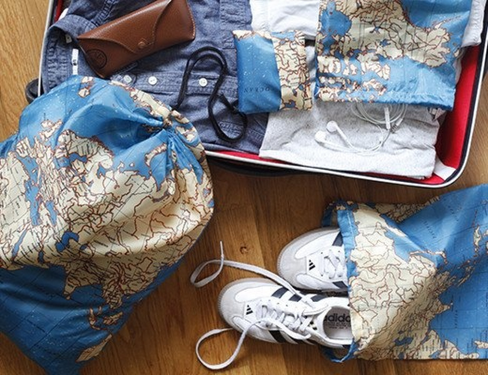 Packpåsar för Resan, 4-pack, AROUND THE WORLD BAGS, Blå / Beige i gruppen Förvaring / Förvaring på resa / Packpåsar och packkuber hos SmartaSaker.se (42325)