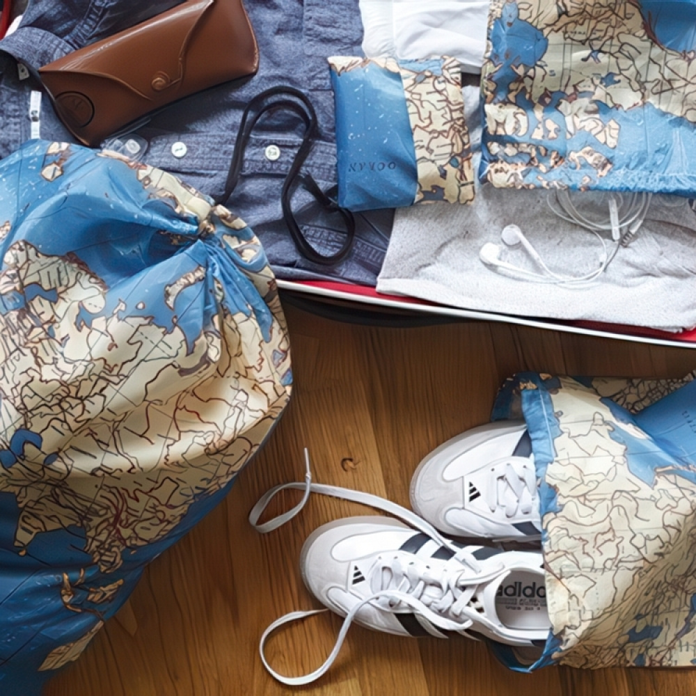 Packpåsar för Resan, 4-pack, AROUND THE WORLD BAGS, Blå / Beige i gruppen Förvaring / Förvaring på resa / Packpåsar och packkuber hos SmartaSaker.se (42325)