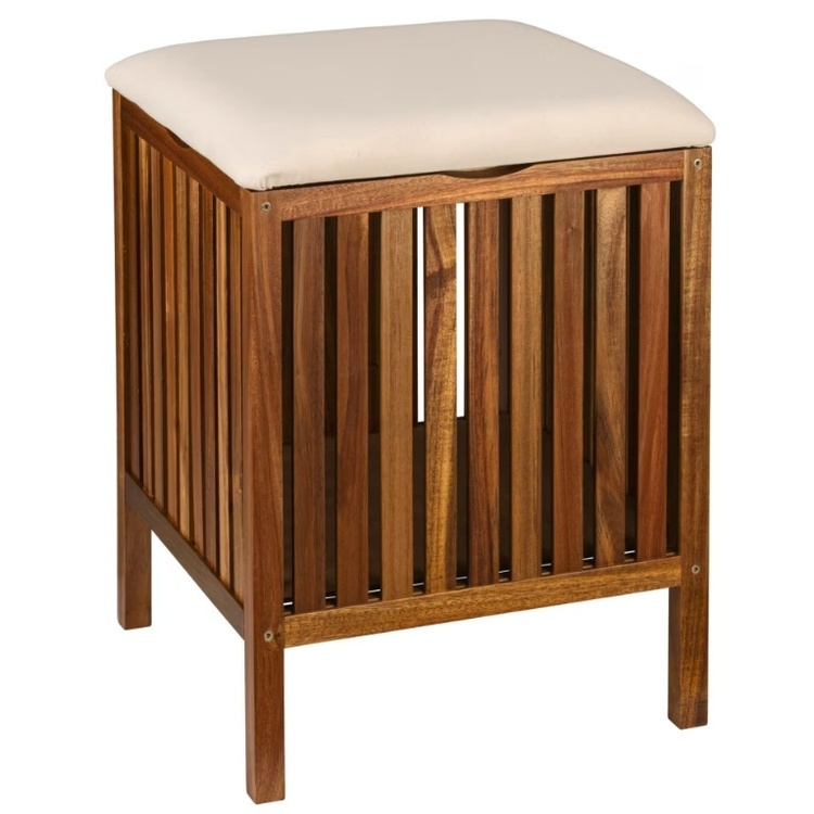 Pall i akaciaträ med förvaring, FONDI, 39 x 39 x H 52 cm, Brun / offwhite i gruppen Förvaring / Hallförvaring hos SmartaSaker.se (42329)