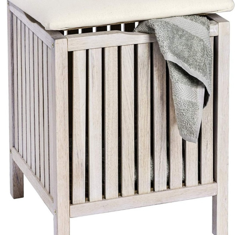 Pall i valnöt med förvaring, NORWAY, 39 x 39 x H 52cm, Vit-kalkad / offwhite i gruppen Förvaring / Badrumsförvaring hos SmartaSaker.se (42330)