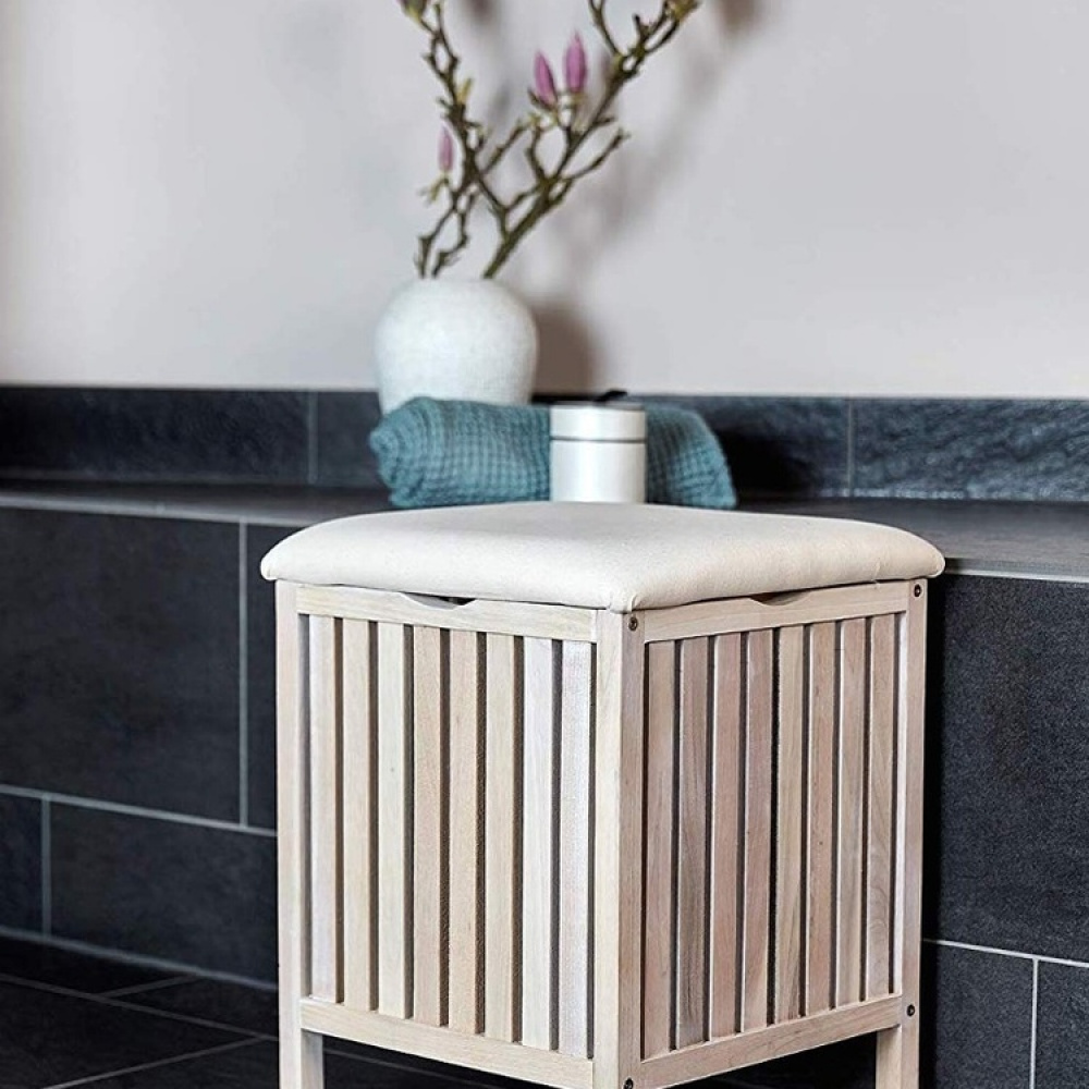 Pall i valnöt med förvaring, NORWAY, 39 x 39 x H 52cm, Vit-kalkad / offwhite i gruppen Förvaring / Badrumsförvaring hos SmartaSaker.se (42330)