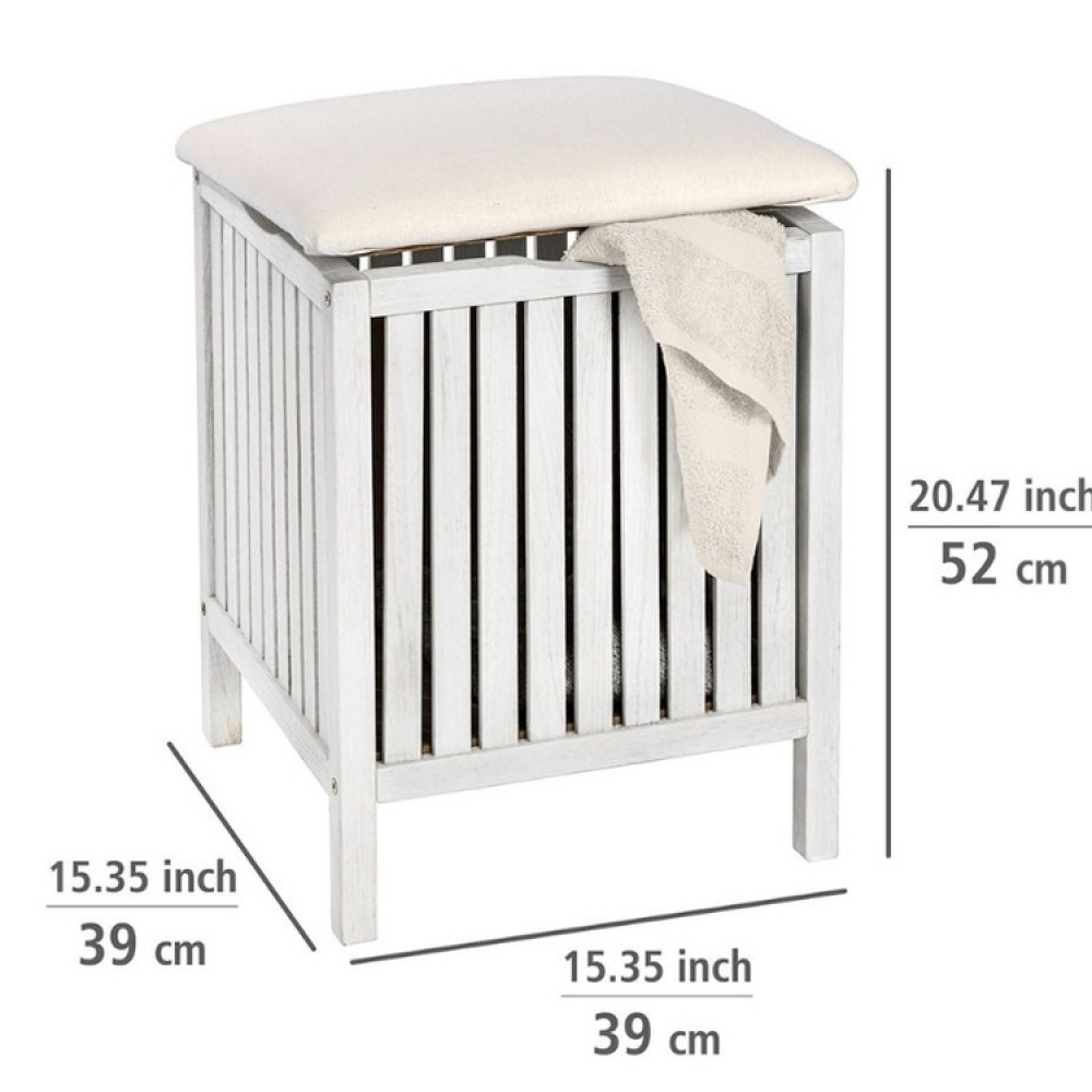 Pall i valnöt med förvaring, NORWAY, 39 x 39 x H 52cm, Vit-kalkad / offwhite i gruppen Förvaring / Badrumsförvaring hos SmartaSaker.se (42330)