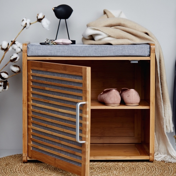 Pall med förvaring, Bambu, BAHRI, 50 x 33 x H 45 cm, brun / grå i gruppen Förvaring / Hallförvaring hos SmartaSaker.se (42332)