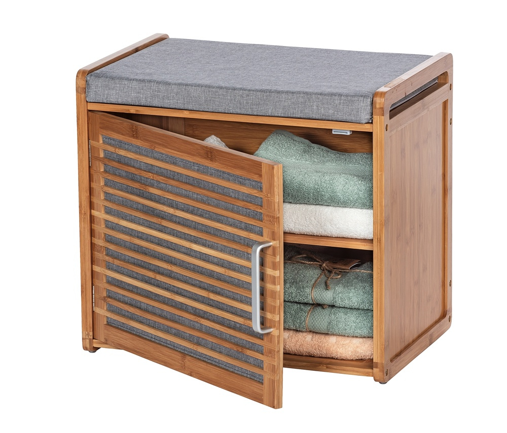 Pall med förvaring, Bambu, BAHRI, 50 x 33 x H 45 cm, brun / grå i gruppen Förvaring / Hallförvaring hos SmartaSaker.se (42332)