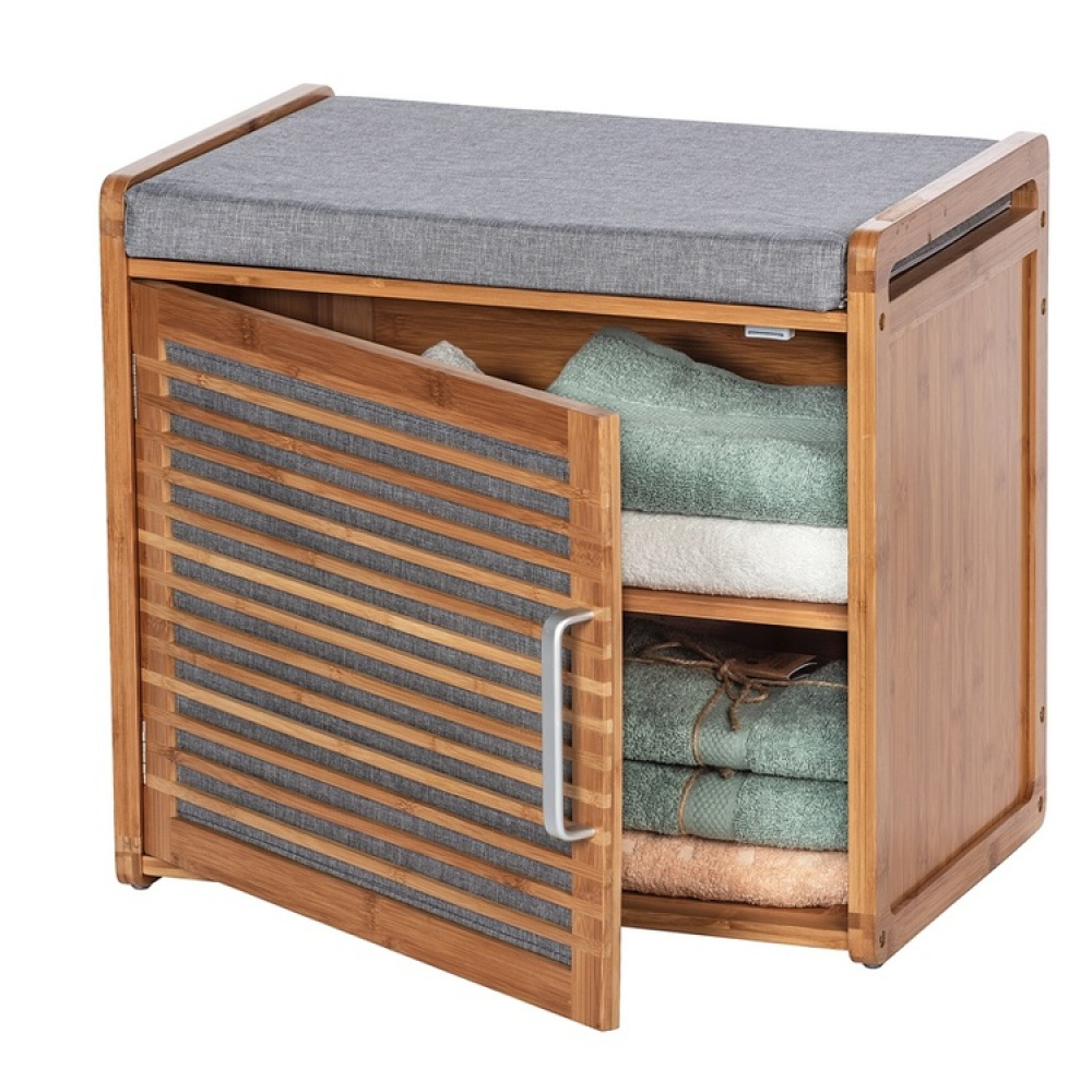 Pall med förvaring, Bambu, BAHRI, 50 x 33 x H 45 cm, brun / grå i gruppen Förvaring / Hallförvaring hos SmartaSaker.se (42332)