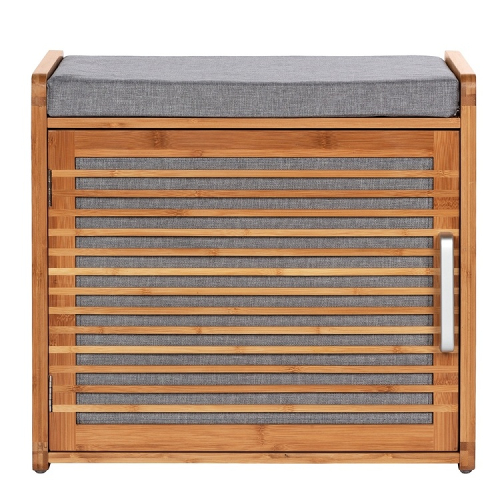 Pall med förvaring, Bambu, BAHRI, 50 x 33 x H 45 cm, brun / grå i gruppen Förvaring / Hallförvaring hos SmartaSaker.se (42332)