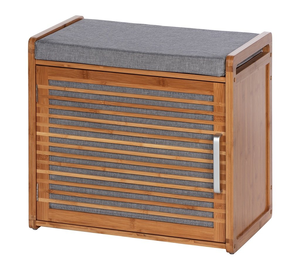 Pall med förvaring, Bambu, BAHRI, 50 x 33 x H 45 cm, brun / grå i gruppen Förvaring / Hallförvaring hos SmartaSaker.se (42332)