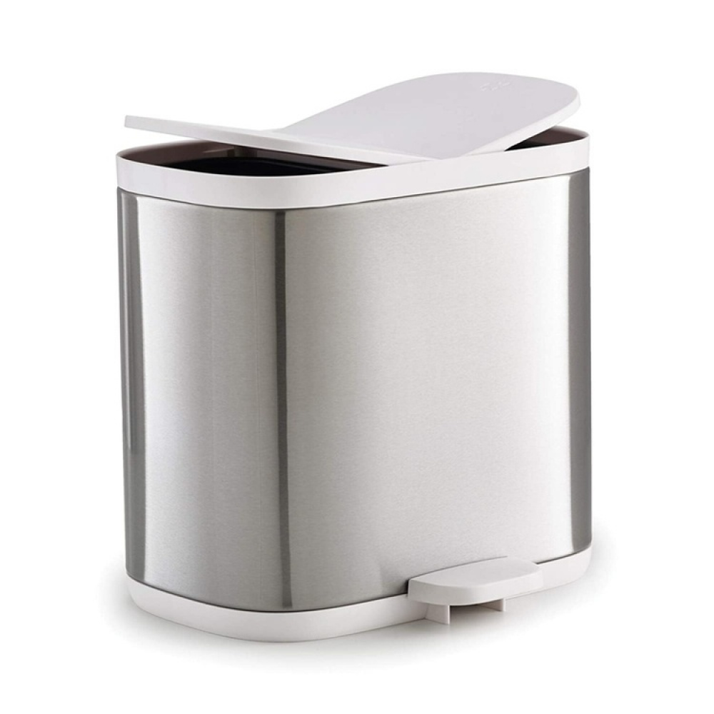 Papperskorg med pedal, 2-delad, SPLIT STEEL RECYCLER, 6 Liter, Joseph Joseph, Silver / Vit i gruppen Förvaring / Städförvaring och sopsortering / Sopsortering hos SmartaSaker.se (42383)