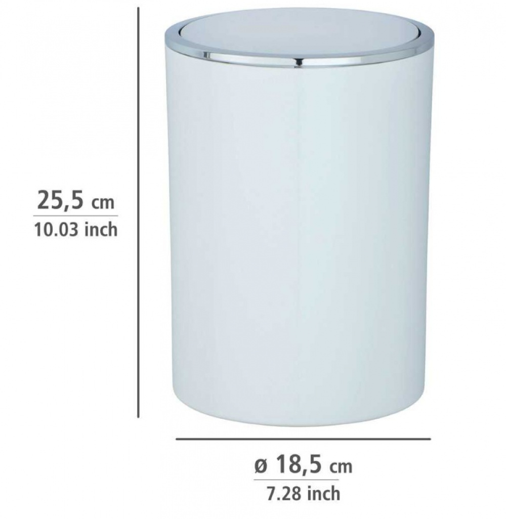 Papperskorg med vipplock, 5 L, INCA, Ø18,5 x H 25,5 cm, Vit / Silver i gruppen Förvaring / Badrumsförvaring / Papperskorgar hos SmartaSaker.se (42384)