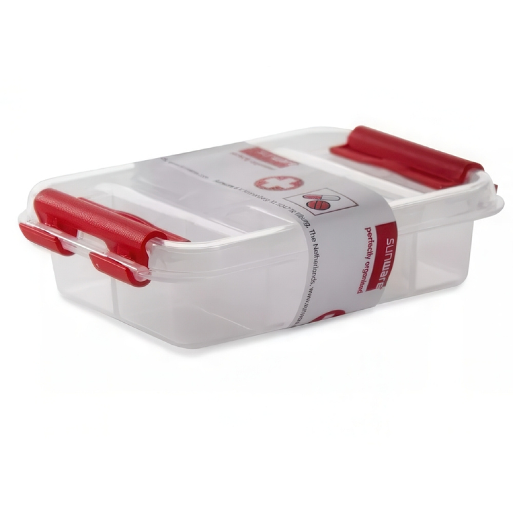 Pillerask med 8 fack, FIRST AID PILL BOX, 12 x 7,7 x H 3 cm, Klar / Röd i gruppen Förvaring / Badrumsförvaring hos SmartaSaker.se (42417)