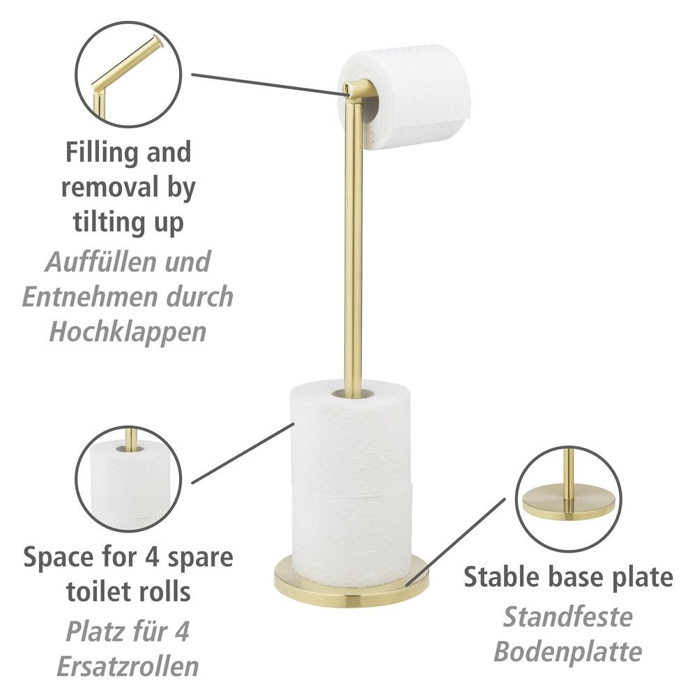 Platsbesparande hållare för toarullar, Metall, TWO IN ONE, H 55 cm, Guld i gruppen Förvaring / Badrumsförvaring hos SmartaSaker.se (42425)