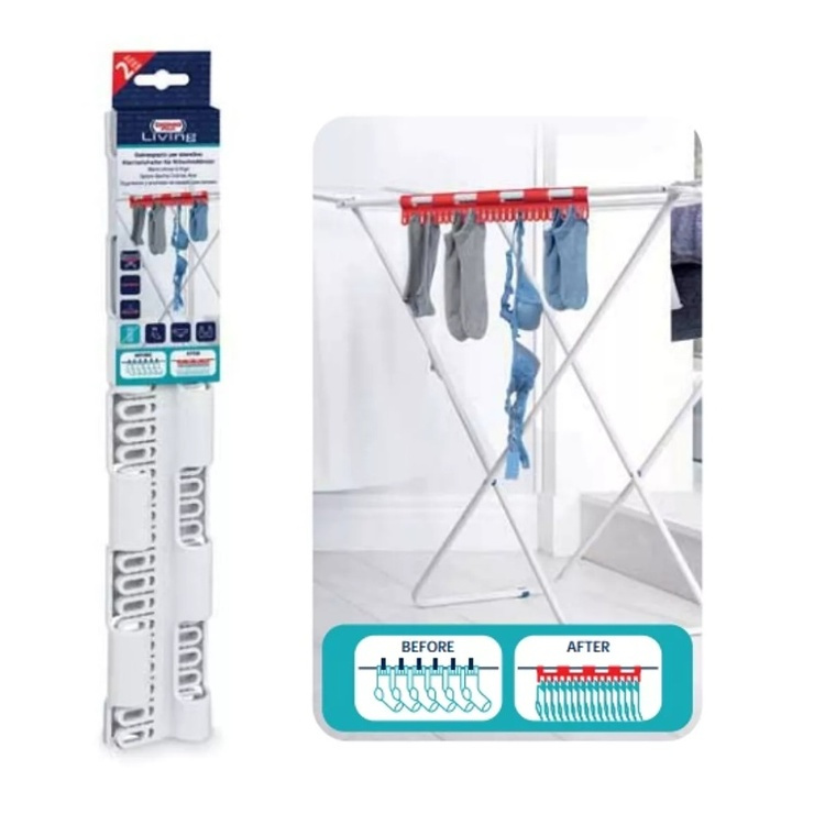 Platsbesparande Klädnypor på rad, 2 st, CLOTHESPINS FOR SOCKS, 40 cm, Vit i gruppen Förvaring / Tvätt och tork / Torkställningar hos SmartaSaker.se (42426)