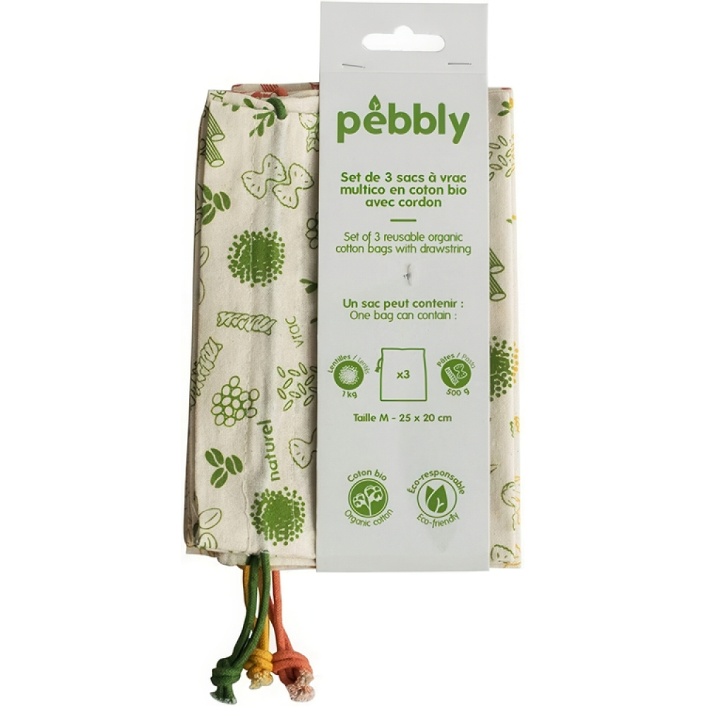Påsar för livsmedel, Organisk bomull, 3 st, ZERO WASTE BAGS MEDIUM, 20 x H 25 cm, Beige i gruppen Förvaring / Köksförvaring hos SmartaSaker.se (42442)