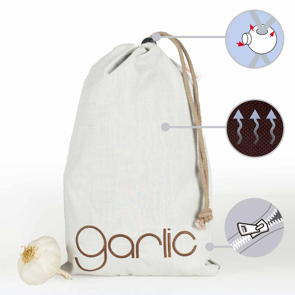 Påse för grönsaker, FRESH GARLIC BAG, 20 x 32 cm, Beige i gruppen Förvaring / Köksförvaring / Kylskåpsförvaring hos SmartaSaker.se (42445)