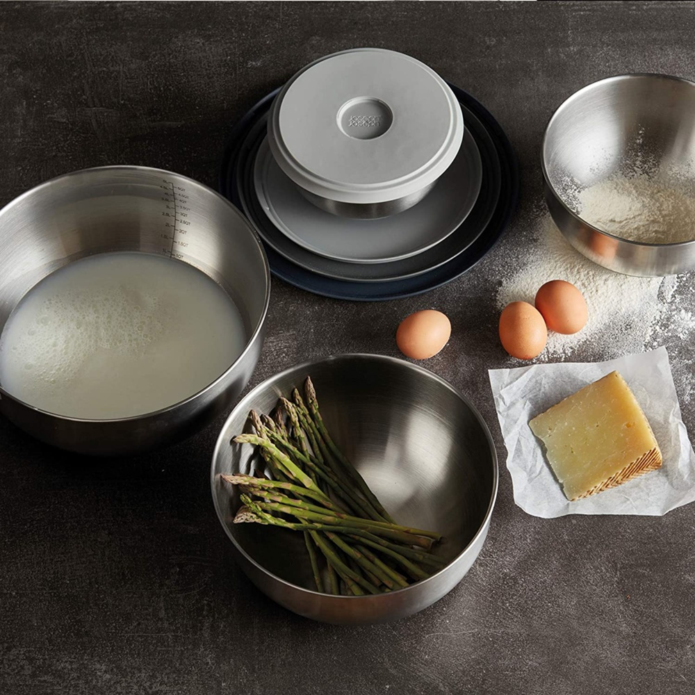 Rostfria skålar med lock, 4 st, PREP & STORE BOWL SET, Joseph Joseph, Silver / Grå i gruppen Förvaring / Köksförvaring / Förvaringslådor och burkar hos SmartaSaker.se (42476)