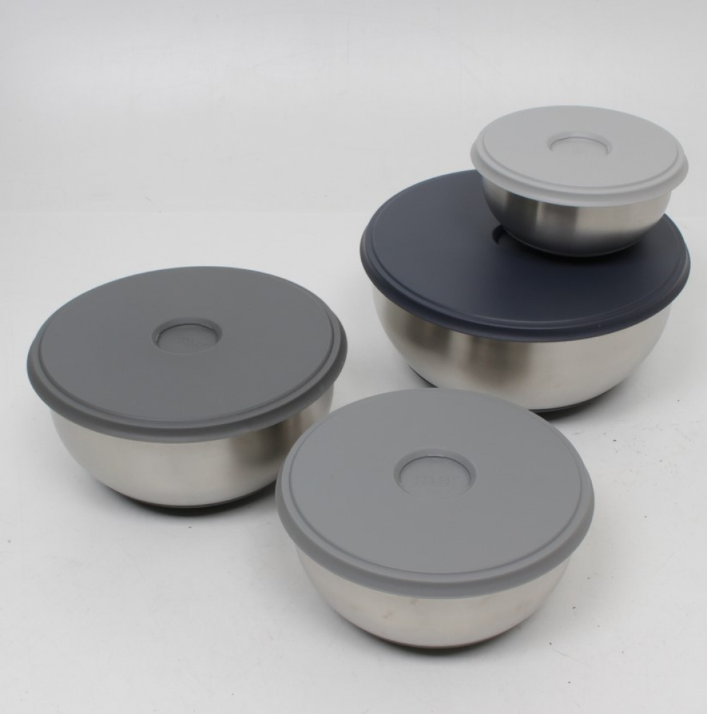 Rostfria skålar med lock, 4 st, PREP & STORE BOWL SET, Joseph Joseph, Silver / Grå i gruppen Förvaring / Köksförvaring / Förvaringslådor och burkar hos SmartaSaker.se (42476)
