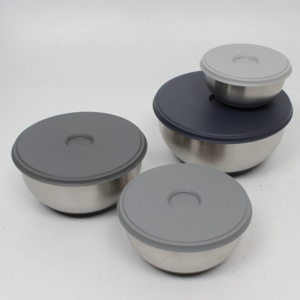 Rostfria skålar med lock, 4 st, PREP & STORE BOWL SET, Joseph Joseph, Silver / Grå i gruppen Förvaring / Köksförvaring / Förvaringsburkar hos SmartaSaker.se (42476)