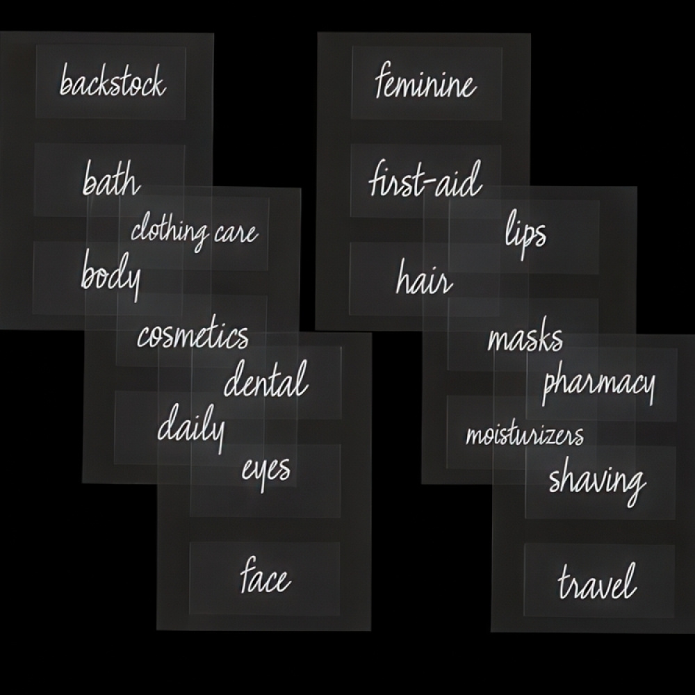 Självhäftande Etiketter, Förtryckta, 18 stycken, THE HOME EDIT BATHROOM LABELS, Klara i gruppen Förvaring / Magneter och självhäftande / Skyltar och etiketter hos SmartaSaker.se (42503)