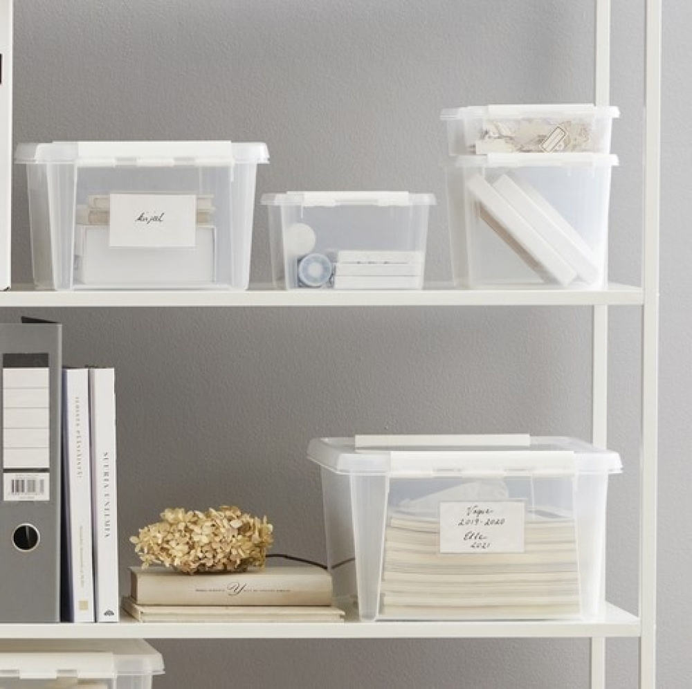 Självhäftande fickor för etiketter, 12 st, SMARTSTORE, 9,4 x 6 cm, Klar / vit i gruppen Förvaring / Magneter och självhäftande / Skyltar och etiketter hos SmartaSaker.se (42507)